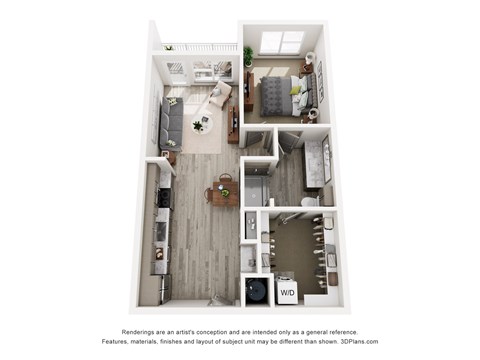 Floor plan for 1 bed, 1 bath, 662 sqft